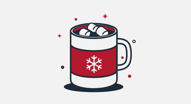 Cozy winter beverage with marshmallows and snowflake design on a mug, perfect for a warm and inviting illustration
