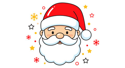 Adorable Santa Claus illustration surrounded by snowflakes and stars, perfect for festive holiday designs and Christmas greetings