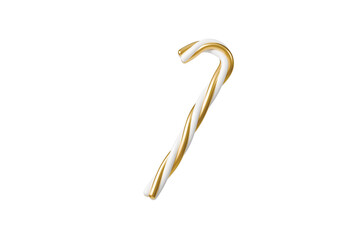 3d gold and white candy cane icon. luxury christmas concept. Minimal cartoon candy cane xmas sweet gold for sale banner and social media. isolated on white background. 3d render.