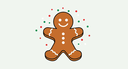 Cute gingerbread man illustration with festive red, green, and white sprinkles, perfect for holiday designs