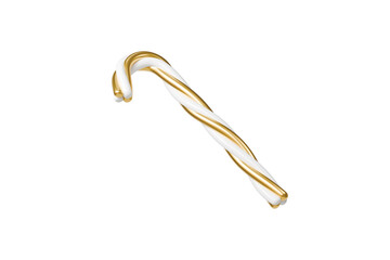 3d gold and white candy cane icon. luxury christmas concept. Minimal cartoon candy cane xmas sweet gold for sale banner and social media. isolated on white background. 3d render.