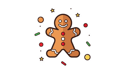 Festive Gingerbread Man Cookie with Sprinkles and Stars - Sweet Christmas Treat Illustration
