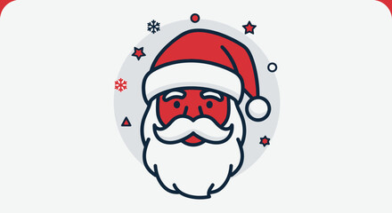 Festive Santa Claus Face Icon with Snowflakes and Stars for Holiday Celebrations