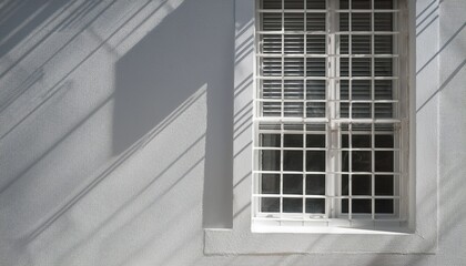 white stucco wall with window grid shadow and architectural light