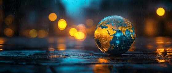 A luminous, stylized globe reflects the world. The imagery portrays concepts of globalization, interconnectedness, and the dynamism of our planet.