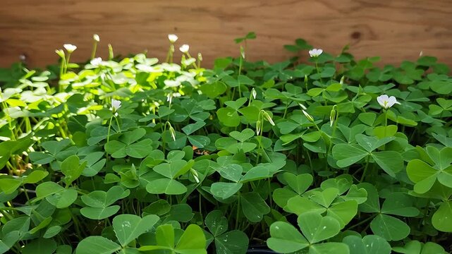 Lush Green Carpet of Oxalis: A Close-Up View of Nature's Tiny Treasures in Spring Season