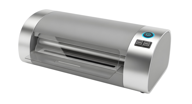 Compact modern electronic machine or scanner device isolated on white background