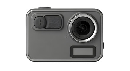 Fototapeta premium Dark gray action camera isolated on white background for technology and sports marketing