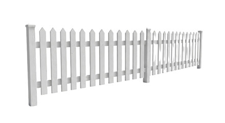 White Fence isolated, Garden Wooden Fence Cutout 