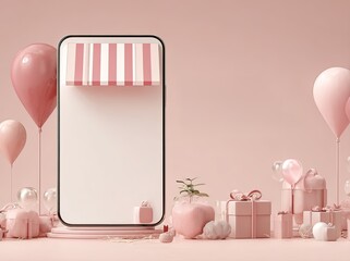 Pastel Pink Product Display Mockup With Smartphone And Gift Boxes