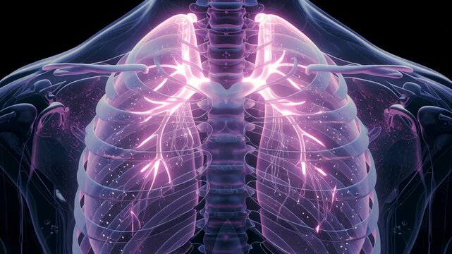 Human Lungs and Respiratory System in a Transparent Body Medical 3D Animation.