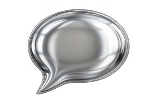 3d chrome speech bubble icon presenting communication, dialogue, social media interaction, and digital chat messaging