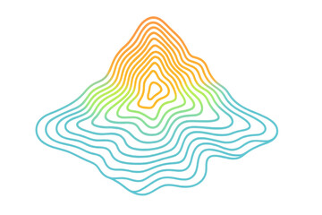 Abstract topographic contour lines creating a sound wave or mountain peak with vibrant gradient colors on a transparent background