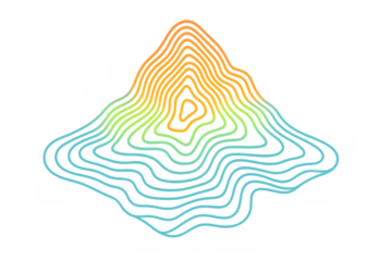 Abstract topographic contour lines creating a sound wave or mountain peak with vibrant gradient colors on a transparent background