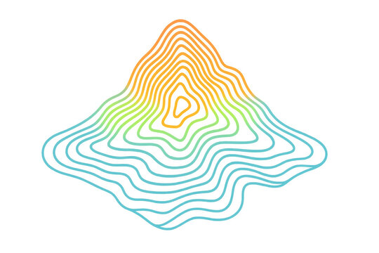 Abstract topographic contour lines creating a sound wave or mountain peak with vibrant gradient colors on a transparent background