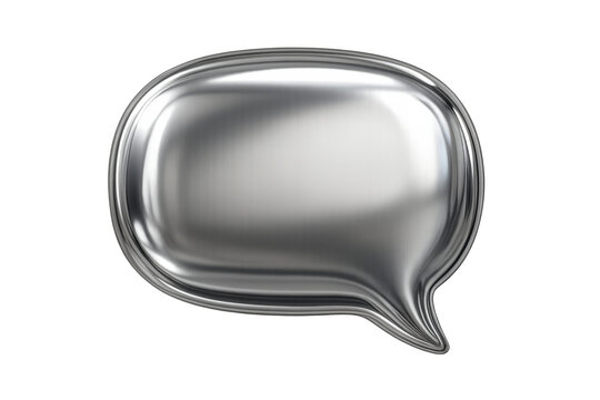 Empty silver chrome speech bubble icon with glossy metallic surface showing communication and chat concept on transparent background - Powered by Adobe