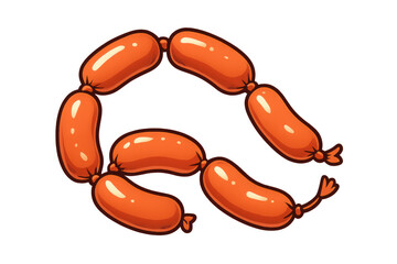 Linked sausages forming a chain, depicting fresh or grilled meat food. Cartoon vector isolated on transparent background