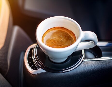 a cup of espresso sits in a car s cup holder perfect for a quick caffeine boost on the go