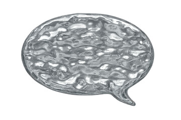 Liquid mercury speech bubble concept reflecting communication, dialogue, and futuristic digital technology on transparent background