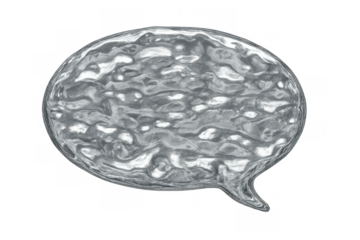 Liquid mercury speech bubble concept reflecting communication, dialogue, and futuristic digital technology on transparent background