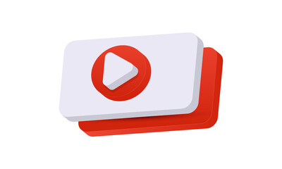 3d icon social media play red video on background