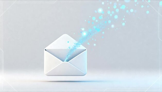 email sending animation with envelope icon transforming into message particles, clean corporate look