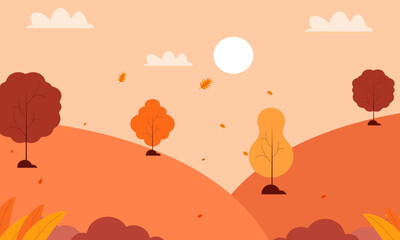 flat design vector autumn background and leaves