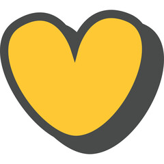 A Yellow Heart Shape with a Dark Gray Shadow Outline on a Transparent Background Symbolizing Love and Affection with a Hand Drawn Aesthetic