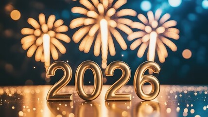 Golden 2026 New Year Celebration Fireworks Festive Background Happy New Year Party Decorations Joyful Moment