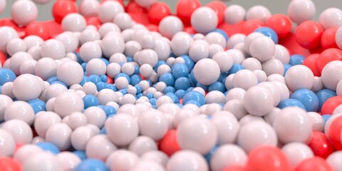 blue white and red plastic balls background 3D computer generated image