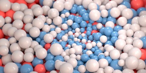 blue white and red plastic balls abstract background 3D computer generated image