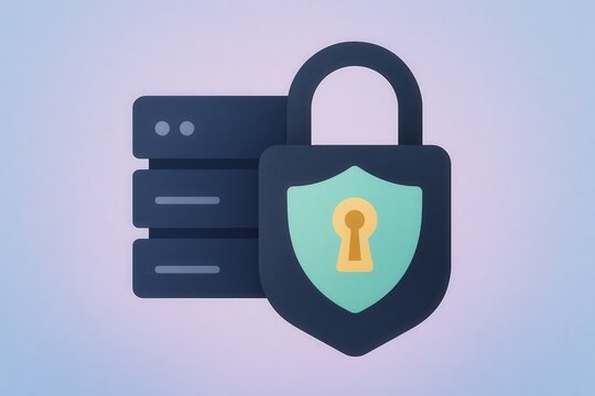 Secure server with digital padlock representing cybersecurity and data protection, illustrating trust and safety in technology with a focus on information integrity