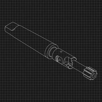 Mechanical engineering drawings. Tap tools, borer. Technical Design. Cover. Blueprint. Step Cutting Tool with Countersinking Function. Technical 3D Vector Illustration