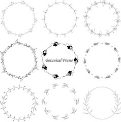 Hand Drawn Leaf Wreath Frame Set
