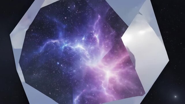 Abstract geometric objects floating in cosmic space with galaxy interior