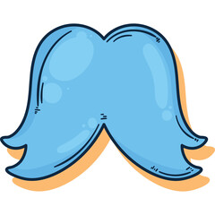 Cartoon Light Blue Mustache With A Yellow Shadow Detail And A Black Outline Against A Transparent Background And A Hand Drawn Style