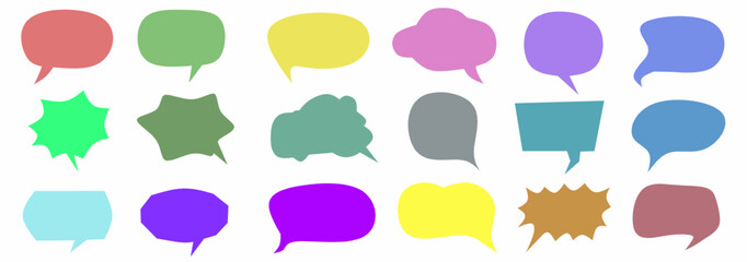 Vibrant speech bubbles in assorted shapes and colors, ideal for chat designs, comic dialogue, messages, communication graphics, and creative illustration projects.