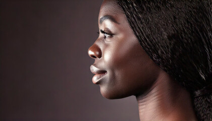 Portrait of Beautiful African American Woman with Flawless Makeup. Elegant Profile. Generated Image