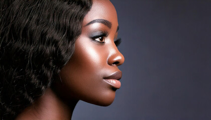 Portrait of Beautiful African American Woman with Flawless Makeup. Elegant Profile. Generated Image