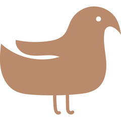 Brown stylized bird silhouette with simple legs and a white eye on a transparent background representing a minimalist graphic design element for digital use