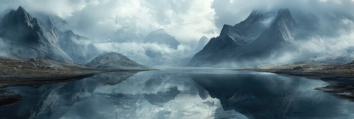 A mountain range with a lake in the middle