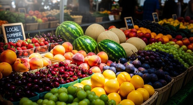 Fresh summer fruits at local market tempt your taste buds with vibrant colors and delicious flavors today