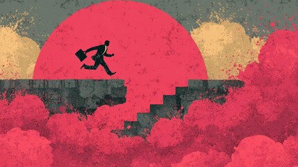 Businessman running towards the success or the risk, conceptual illustration