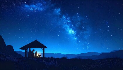 Nativity Scene Silhouette with Starry Sky