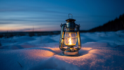 Outdoor Lantern in Snow at Twilight