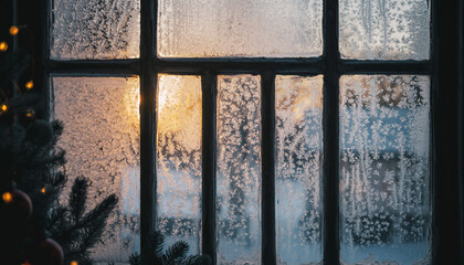 Snowy Window with Warm Indoor Glow