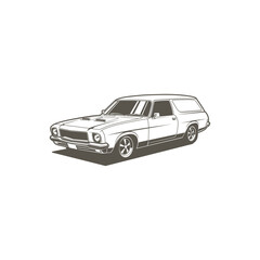 Naklejka premium Illustration of a classic vintage style car with the appearance of a 60-70s era station wagon, giving a retro automotive feel.