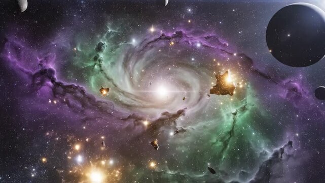 Cosmic nebula swirls with planets stars and celestial dust conceptual space artwork
