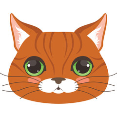 Cute Orange Tabby Cat Face With Big Green Eyes And Pink Cheeks Isolated On Transparent Background