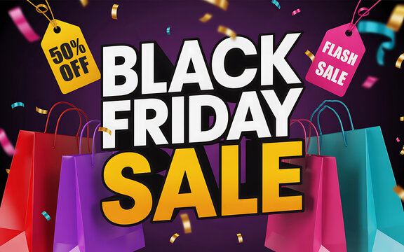 Black Friday Sale Flash Discount 50% Off Shopping Bags Confetti - Powered by Adobe